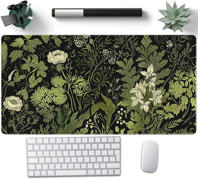 Floral Desk Mat Green Leaves Plant Desk Pad Matt by Nasdalgias