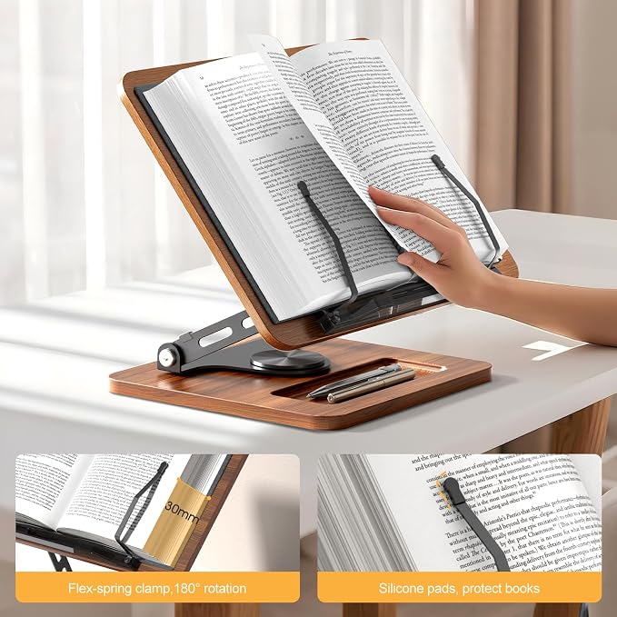 OPTIXCELL Book Stand for Reading, 360° Rotating Hands Free Book Holder - Image 8