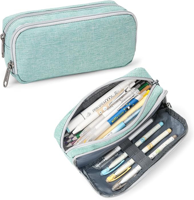 Della Gao Big Capacity Pencil Case, Durable Nylon Pencil Bag Aesthetic Pencil Pouch Travel Simple Stationery Bag Office Organizer Pen Bag for Women and Men - Green-DeskLoop Office