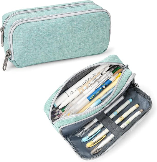 Della Gao Big Capacity Pencil Case, Durable Nylon Pencil Bag Aesthetic Pencil Pouch Travel Simple Stationery Bag Office Organizer Pen Bag for Women and Men - Green-DeskLoop Office