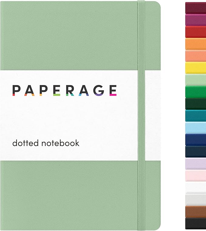 PAPERAGE Dotted Journal Notebook, (Sage Green), 160 Pages, Medium 5.6 in x 8 in - 100 GSM Thick Paper – Hardcover Journaling Notebook for Work, School & Bullet Journaling-DeskLoop Office