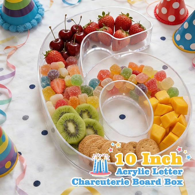 Ledido 10’’ Acrylic Number Charcuterie Board Box, Reusable Fillable Serving Tray - Image 2