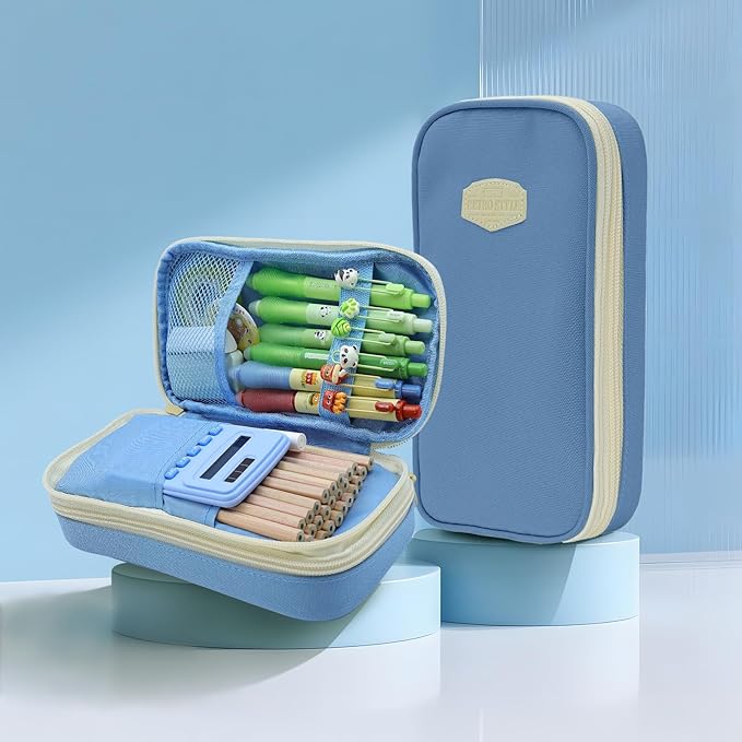 Large Capacity Pencil Case - Durable Zipper Aesthetic Pen Pouch, Big Storage Organizer for School, Office & Travel - Waterproof & Multi-Use (Light Blue)-DeskLoop Office
