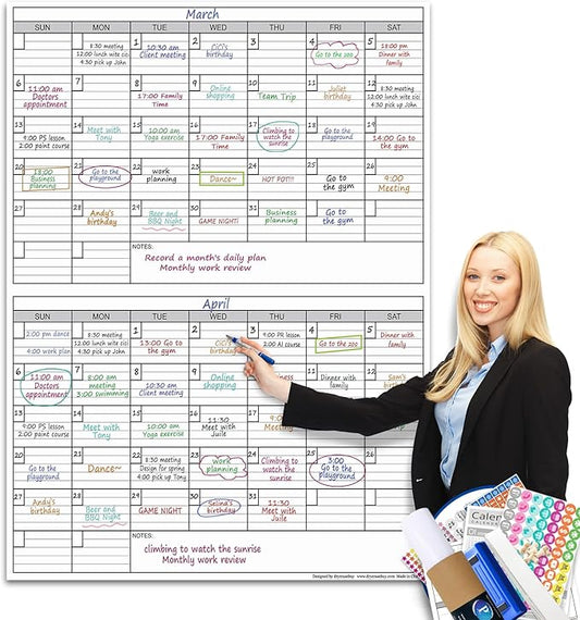 Dry Erase Two Month Laminated jumbo Wall Calendar, Huge bimonthly Vertical by PartyFunny