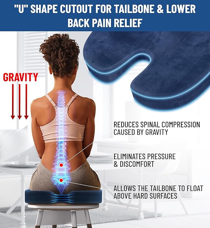 Everlasting Comfort Doctor Recommended Memory Foam Seat Cushion for Office Chairs & Car Seat - Ergonomic Office Desk Accessories for Tailbone Pain Relief, Sciatica & Back Support-DeskLoop Office