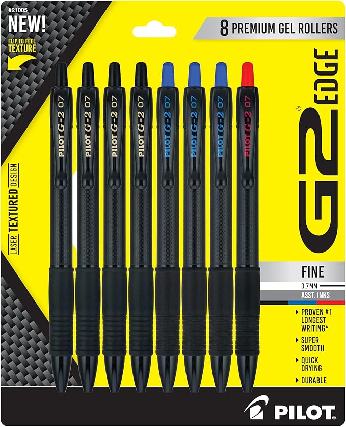 PILOT, G2 Edge Black, Blue and Red, Premium Gel Roller Pens, Sensory Writing Experience, 8ct box, Fine Point 0.7 mm-DeskLoop Office