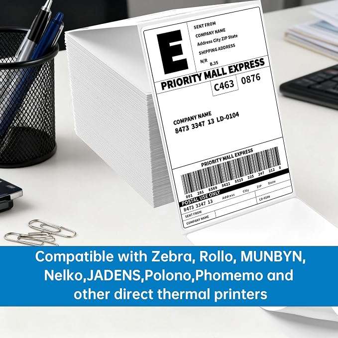 100 4x6 Thermal Labels 100/Stack, HUOJI Shipping Thermal Labels 4x6 Fanfold - Image 3