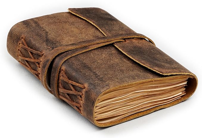 LEATHER VILLAGE Leather Bound Journal - Rustic Brown, 7"X5", 220 Pages - Vintage Blank Paper Diary for Writing, Drawing, Sketchbook, and Travel Notebook - Ideal for Women and Men-DeskLoop Office