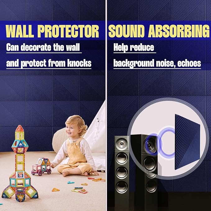 Large Cork Board for Walls 48"x 36", 12 Pack Felt Wall Tiles with Safe Removable Adhesive Tabs, Cork Board for Office,Pinboard Bulletin Board - Dark Blue-DeskLoop Office