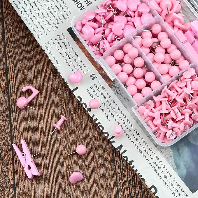260 Pcs Push Pins Set 5 Styles Pink Thumb Tacks Cute Push Pins - Image 7