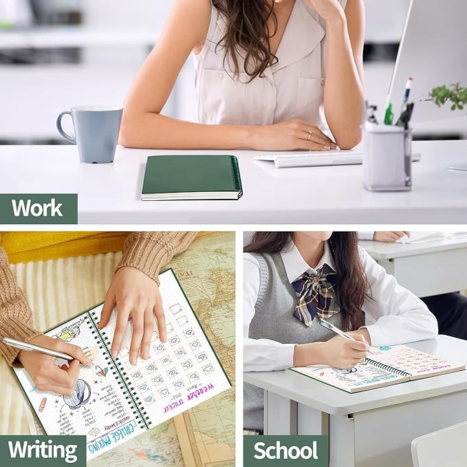 AHGXG Bullet Dotted Journal - Dot Grid Spiral Notebook A5, 160 Pages, 100 GSM Thick Paper, Waterproof Plastic Cover Journals for Bullet Journaling, Sketching, 5.7" x 8.3", Green-DeskLoop Office