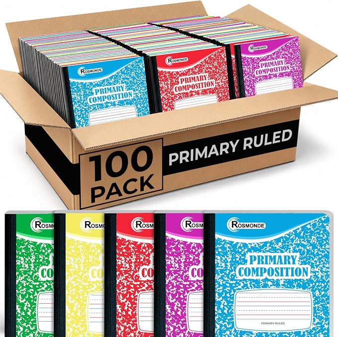 Rosmonde 100 Pack Bulk Primary Composition Notebooks, 200 Pages, 9-3/4" x 7-1/2" by Rosmonde