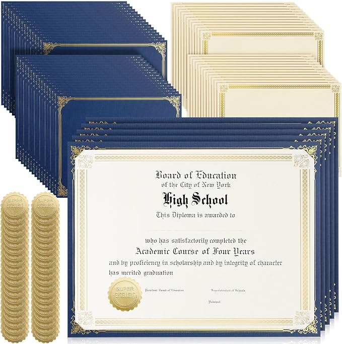 Kosiz 300 Pcs Linen Certificate Holders Kit 100 Gold Foil Certificate Paper 100 by Kosiz