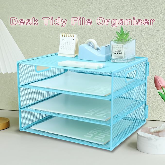3 Tier Lettrer Tray Organizer, Metal Mesh Desk File Organizer - Image 7