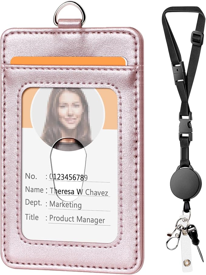 Leather Badge Holder and Adjustable Retractable Lanyards, Quick Release Buckle by Coloryourlife
