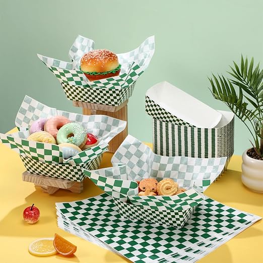 Geosar 100 Pcs Gingham Party Supply Disposable Paper Food Tray Bulk Disposable - Image 4