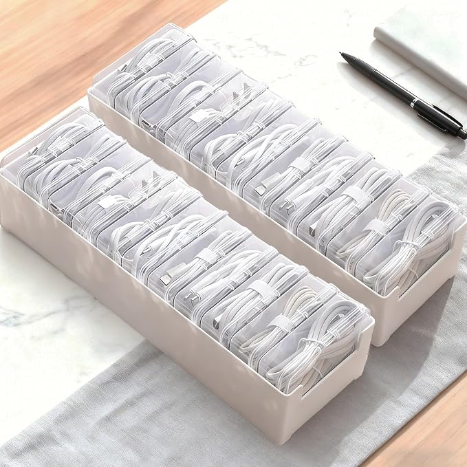 2 Pcs 11 Box Cable Organizer Storage Box, Desktop Cable Management by DTHUIHUA