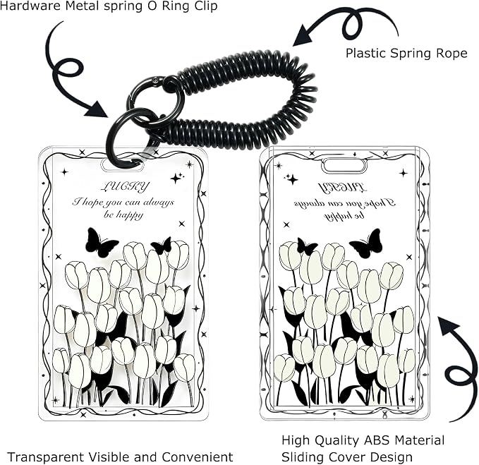 ID Card Badge Holder Key Chain Plastic Spring Rope - Image 2