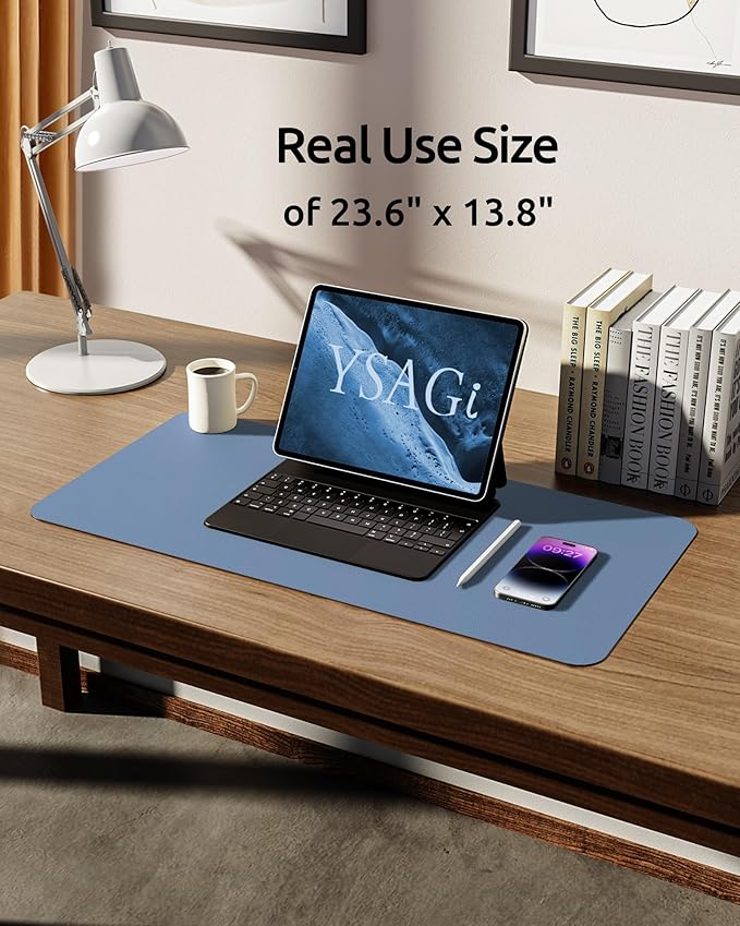 YSAGi Leather Desk Protector, Office Mat, Large Mouse Mat, Non-Slip PU Leather Blotter, Laptop Desk, Waterproof Writing Pad for Office and Home (Blue, 23.6" x 13.8")-DeskLoop Office