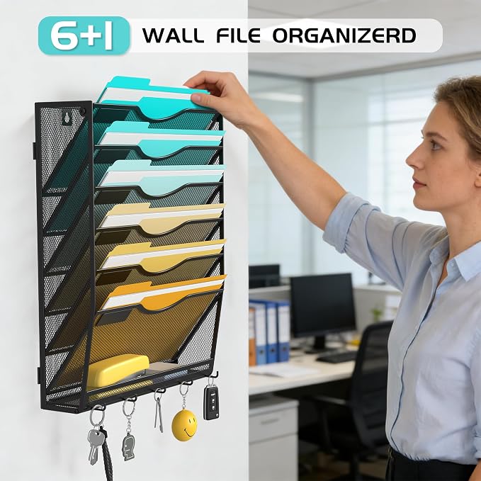 Delifox 7-Tier Wall File Organizer Hanging Wall File Holder Wall Mount Paper - Image 4