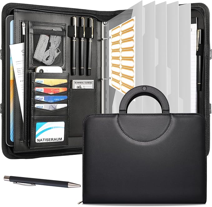 Portfolio Binder 3 Ring Includes Pen and 5 Dividers by NATISERAUM
