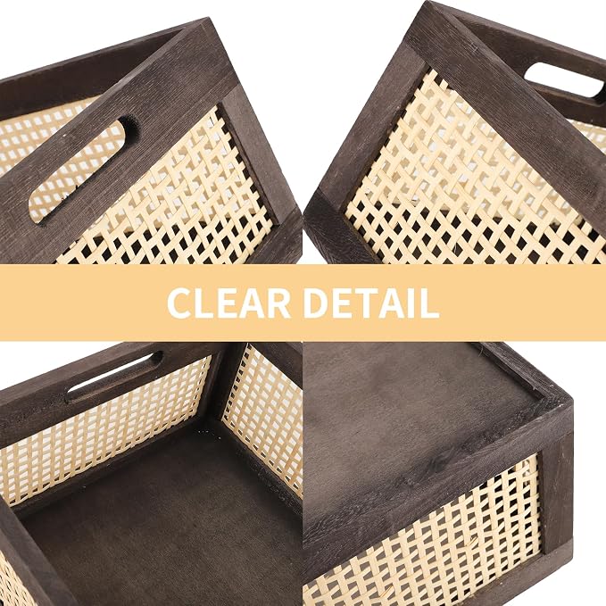 Desktop Storage Basket, Sundry Office Drawer Storage Box, Wood Frame Storage - Image 3