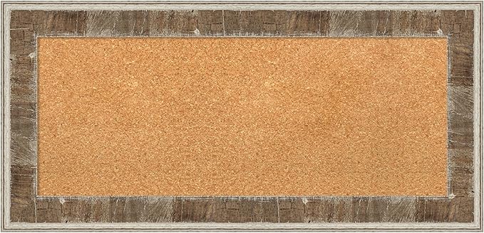 Amanti Art Natural Cork Board for Wall, 17x35 Vision Board with Brown Wood Frame, Medium Corkboard Office Decor for Home Organization, Country Rustic Corkboard Pinboard to Display Items for Home-DeskLoop Office