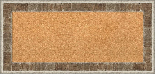 Amanti Art Natural Cork Board for Wall, 17x35 Vision Board with Brown Wood Frame, Medium Corkboard Office Decor for Home Organization, Country Rustic Corkboard Pinboard to Display Items for Home-DeskLoop Office