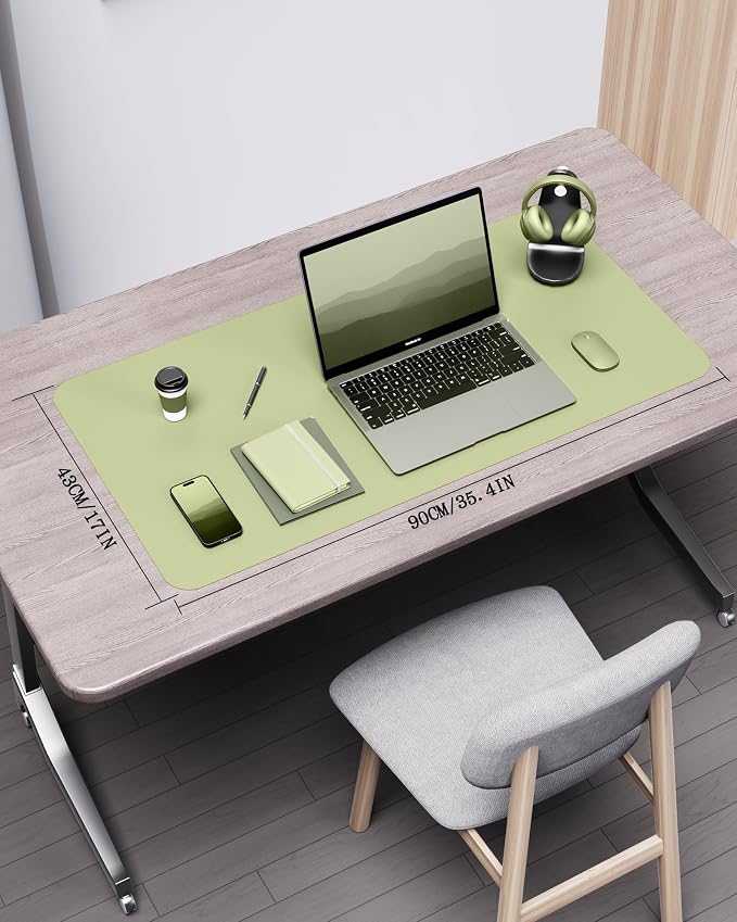 YSAGi Double-Sided Desk Pad, 35.4"x17" Leather Desk Mat, Eco Cork Desk Pad - Image 2