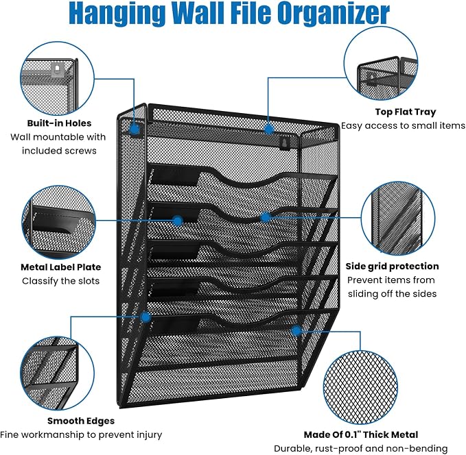 KZWKRG 6 Tier Wall File Organizer Hanging Vertical File Organizer, Wall Mounted - Image 3