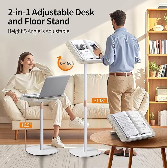 NAMON 2-in-1 Dual-use Floor & Desktop Book Stand, Sturdy Metal & Wood Build - Image 4