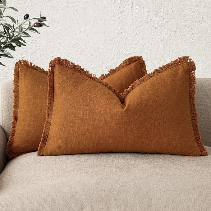 Foindtower Set of 2 Decorative Linen Fringe Lumbar Throw Pillow Covers Boho by Foindtower