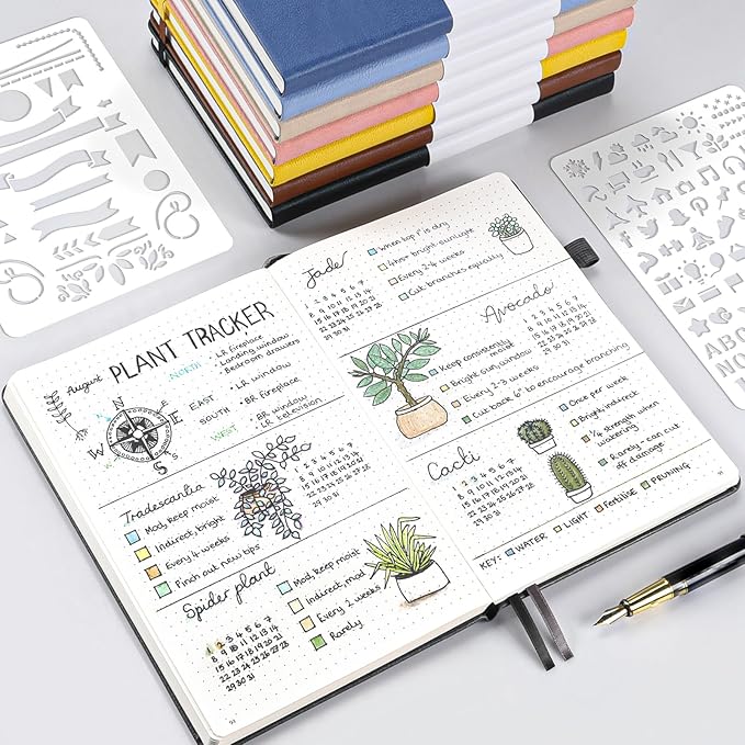 Bullet Dotted Journal Notebook 3 Pack, A5 Dotted Journal with 120gsm Paper, Leather Dotted Notebook, Hardcover Dot Grid Notebook Each with 156 Nmubered Pages, Dot Journal for Women, 5.75" × 8.38"-DeskLoop Office