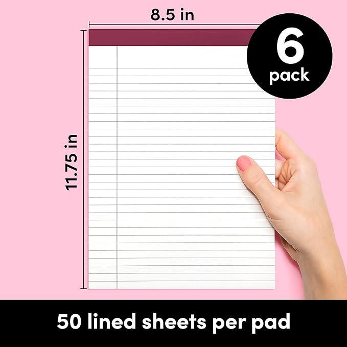 PAPERAGE Lined Legal Pads, 6 Pack, 50 Sheets Each, Wide/Legal Ruled, Note Pads - Image 2