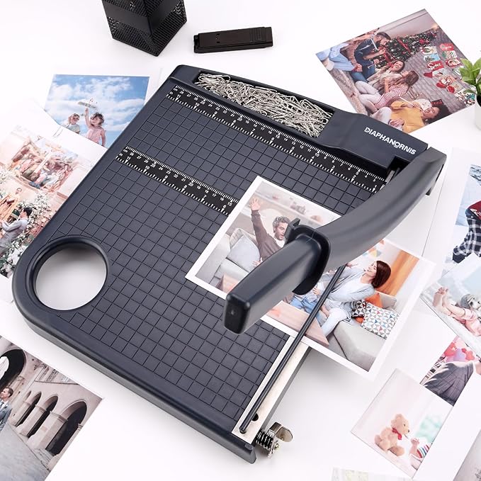 Paper Cutter,Heavy Duty Guillotine Paper Trimmer with Portable Base DesignandSafety Guard/Blade Lock,12" Cut Length Paper Slicer with17PCS Capacity,Cardstock/Laminating/Cardboard/Photos/Vinyl,(Grey)-DeskLoop Office