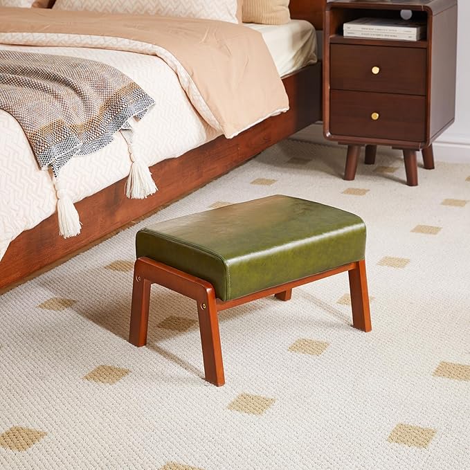 IBUYKE 10.2” H Small Foot Stool Ottoman, Rectangle PU Faux Leather Foot Rest with Padded Seat and Wood Legs, Modern Accent Ottoman Foot Rest for Living Room Bedroom Couch Office, Dark Green WBD013GR-DeskLoop Office