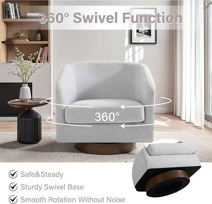 UIXE Swivel Accent Chairs Set of 2, Chenille Upholstered Barrel Chair for Living Room, Comfy Round Armchair Single Sofa Bedroom Reading Seat - 31" W, Beige-DeskLoop Office