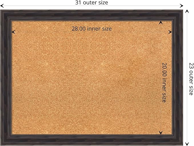 Amanti Art Natural Cork Board for Wall, 23x31 Vision Board with Brown Wood Frame, Medium Corkboard Office Decor for Home Organization, Rustic Farmhouse Corkboard Pinboard to display items for home-DeskLoop Office