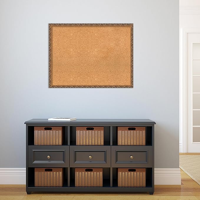 Amanti Art Natural Cork Board for Wall, 26x34 Vision Board with Bronze Frame, Large Corkboard Office Decor for Home Organization, Traditional Corkboard Pinboard to Display Items for Home Organization-DeskLoop Office