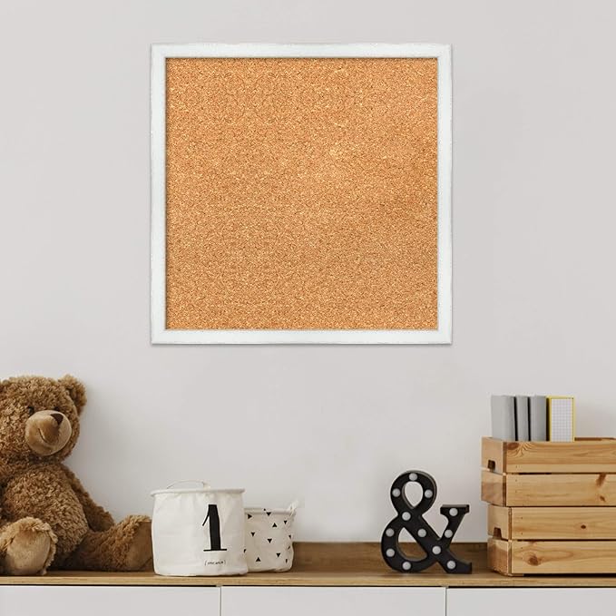 Amanti Art Natural Cork Board for Wall, 17x17 Vision Board with White Frame, Small Corkboard Office Decor for Home Organization, Country Rustic Corkboard Pinboard to Display Items for Home-DeskLoop Office