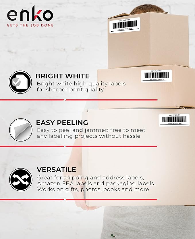 enKo 3-1/2 x 5 Inch Label - White Blank - 4 Up Per Sheet Shipping Address Mailing Labels for Laser Inkjet Printer (100 Sheets, 400 Labels)-DeskLoop Office