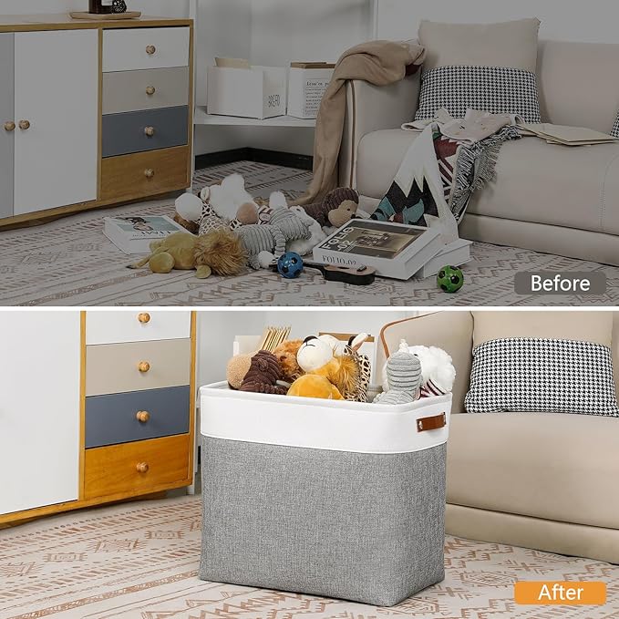 DULLEMELO Storage Baskets 17 inch Large Basket for Blanket Living Room, Foldable Storage Bins Baskets for Organizing [3 Pack] Blanket Storage Baskets Organizer for Home,Office,Closet(White&Grey)-DeskLoop Office