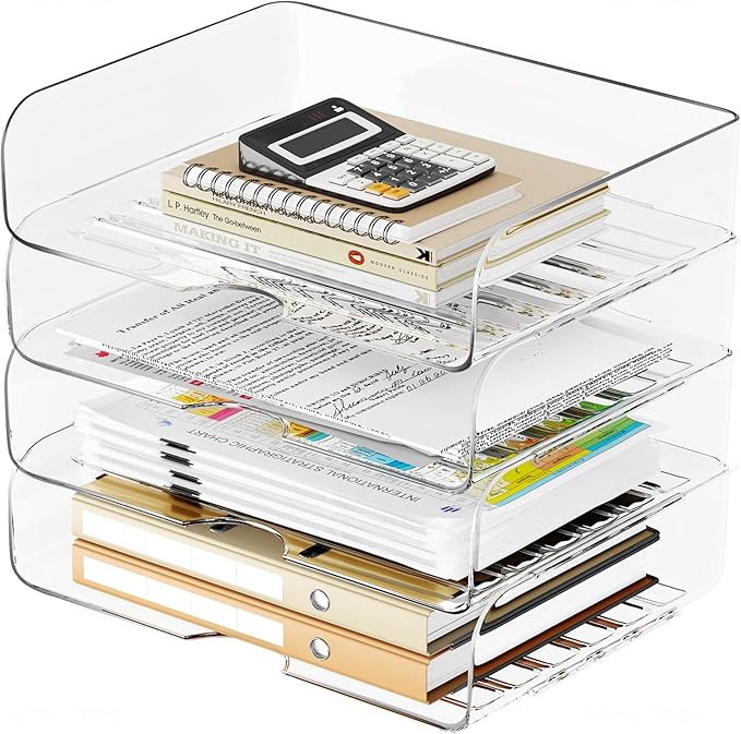 Tomorotec Desk Letter Tray Set, A4 Size Clear PET Stackable Document Organizer by Tomorotec