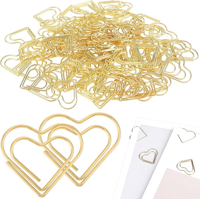 Adullpony Cute Metal Heart Paper Clips: Love Shape Gold Binder Paperclips Mini by ADULLPONY