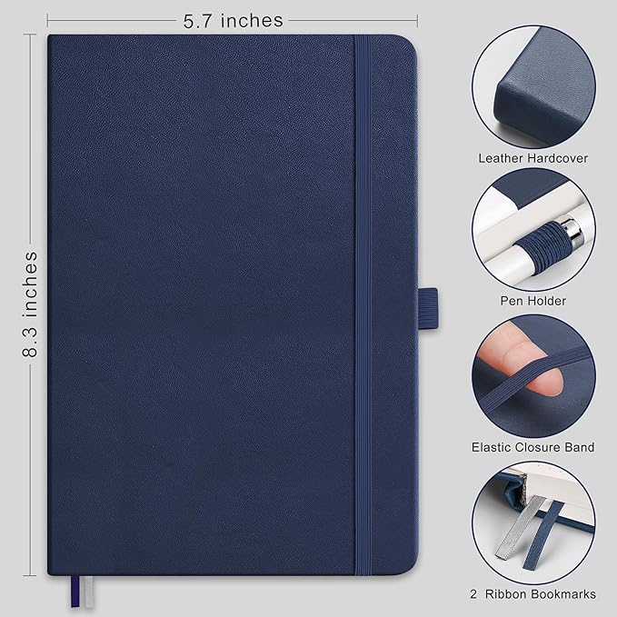 RETTACY Blank Journal Notebook, 2-Pack, 192 Pages per Pack, A5 Medium Size (5.7'' x 8.3''), Leather Hardcover, 100 GSM Thick Paper, for Sketching, Drawing, Painting (Black & Navy Blue)-DeskLoop Office