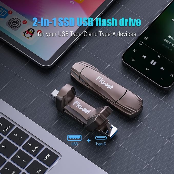 External SSD USB Flash Drive 512GB, Up to 2050MB/s 2-in-1 Type C+ USB A USB3.2 Gen2 Solid State Thumb Drive SSD Stick for iPhone 15/16/Android/Windows/Mac/PC/Laptops-DeskLoop Office