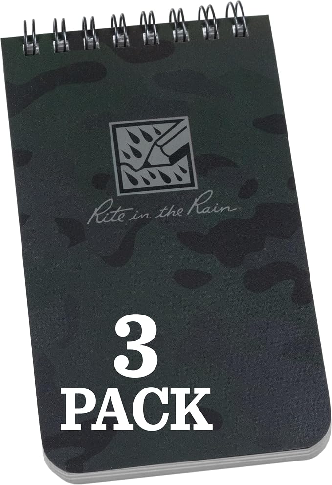 Rite in the Rain Weatherproof Top Spiral Notebook, 3”x 5”, NightHawk Camo Cover - Image 2