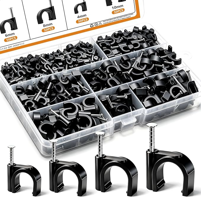 mankk 200PCS Cable Clips Nail in Cable Clips Black Wire Clips 4/6/8/10mm Round by mankk