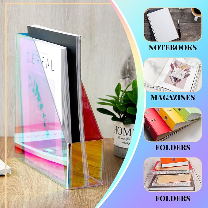 Engrowtic 2 Pcs Iridescent Vertical Magazine File Holder Acrylic Magazine - Image 5