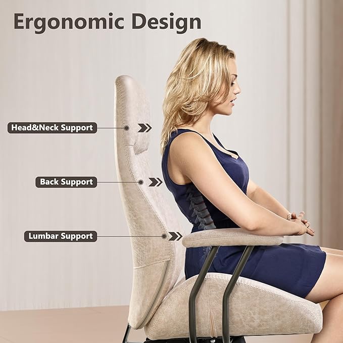 Mid Century Modren Office Chair - High Back Swivel Executive Chair with Lumbar Support,Ergonomic Computer Desk Chair with Wheels,Faux Lether Suede Task Chair,350lbs (Beige, High Back)-DeskLoop Office